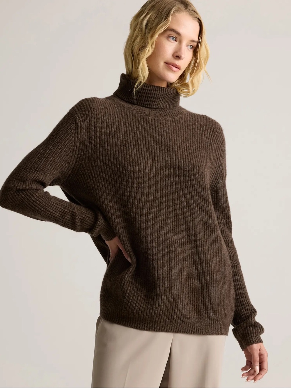 Quince Brown Cozy Turtleneck Sweater